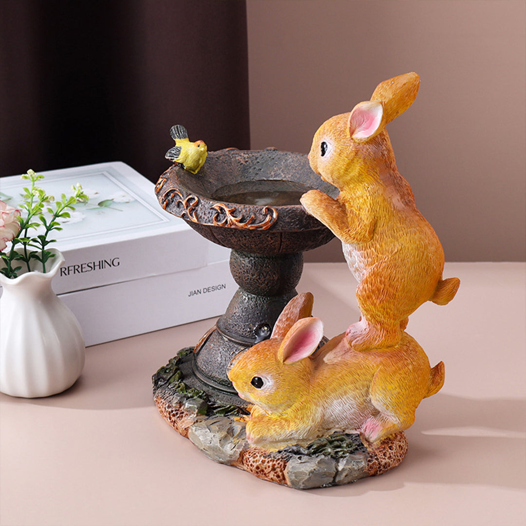 Double-Rabbit Solar Garden Light — Resin, Warm White LED, IP44, Dusk-to-Dawn