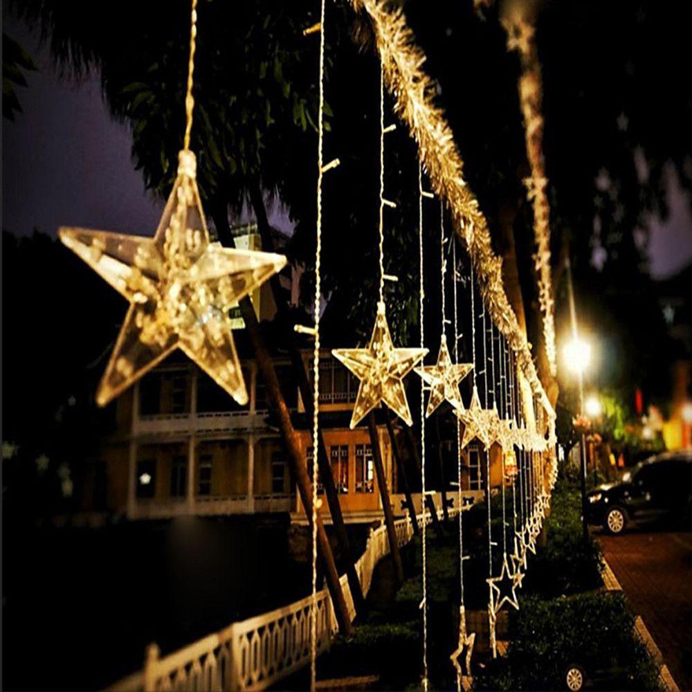 Acrylic Star LED Curtain String Lights — 216 Bulbs, 8.2 ft, 8 Modes, IP44, Warm White