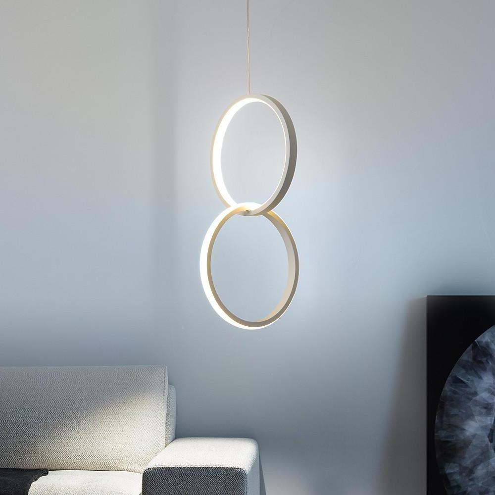 Interlocking Dual-Ring LED Pendant Light — Aluminum and Acrylic, Dimmable, Remote Control, 3000K–6000K, 59" Adjustable Cord