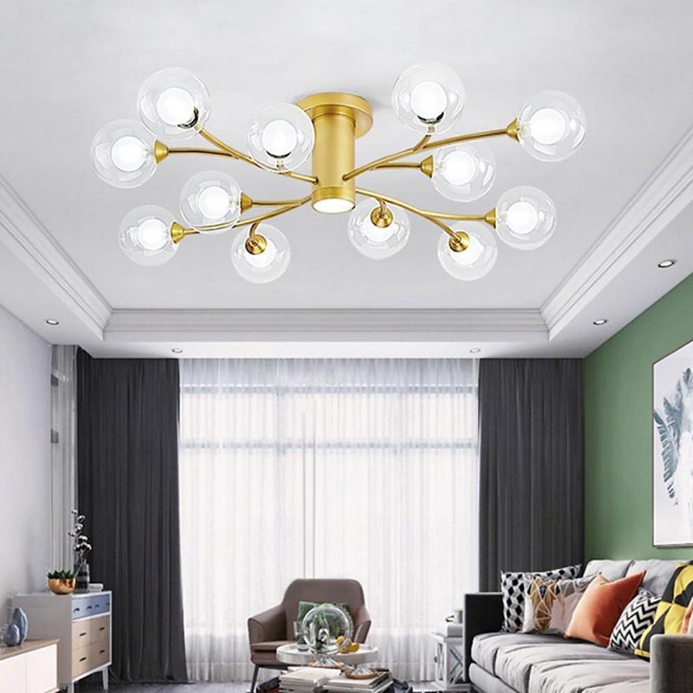 Industrial Globe Semi-Flush Mount Ceiling Light — Metal and Glass, LED, 9/12/15-Light, 3000–5400K
