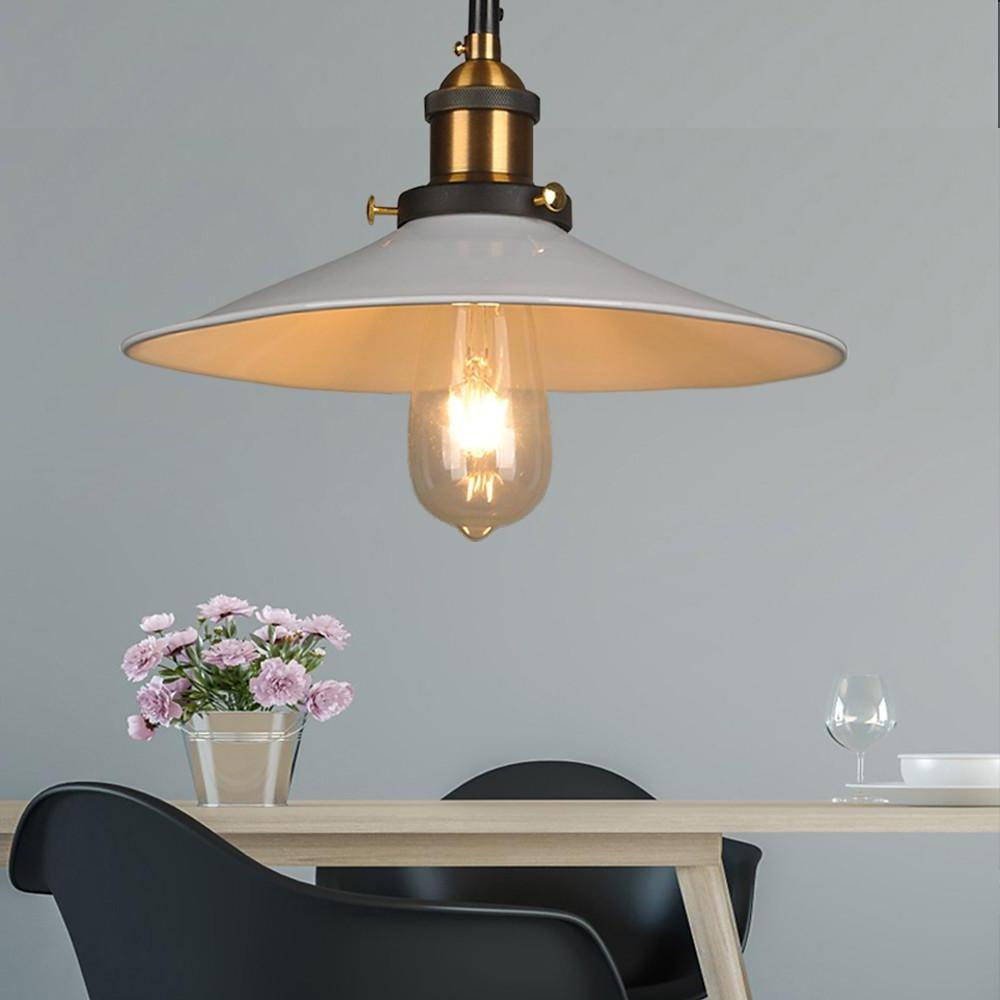Cone Mini Pendant Light — Black & White Metal, Industrial, Adjustable 47" Cord, LED Compatible