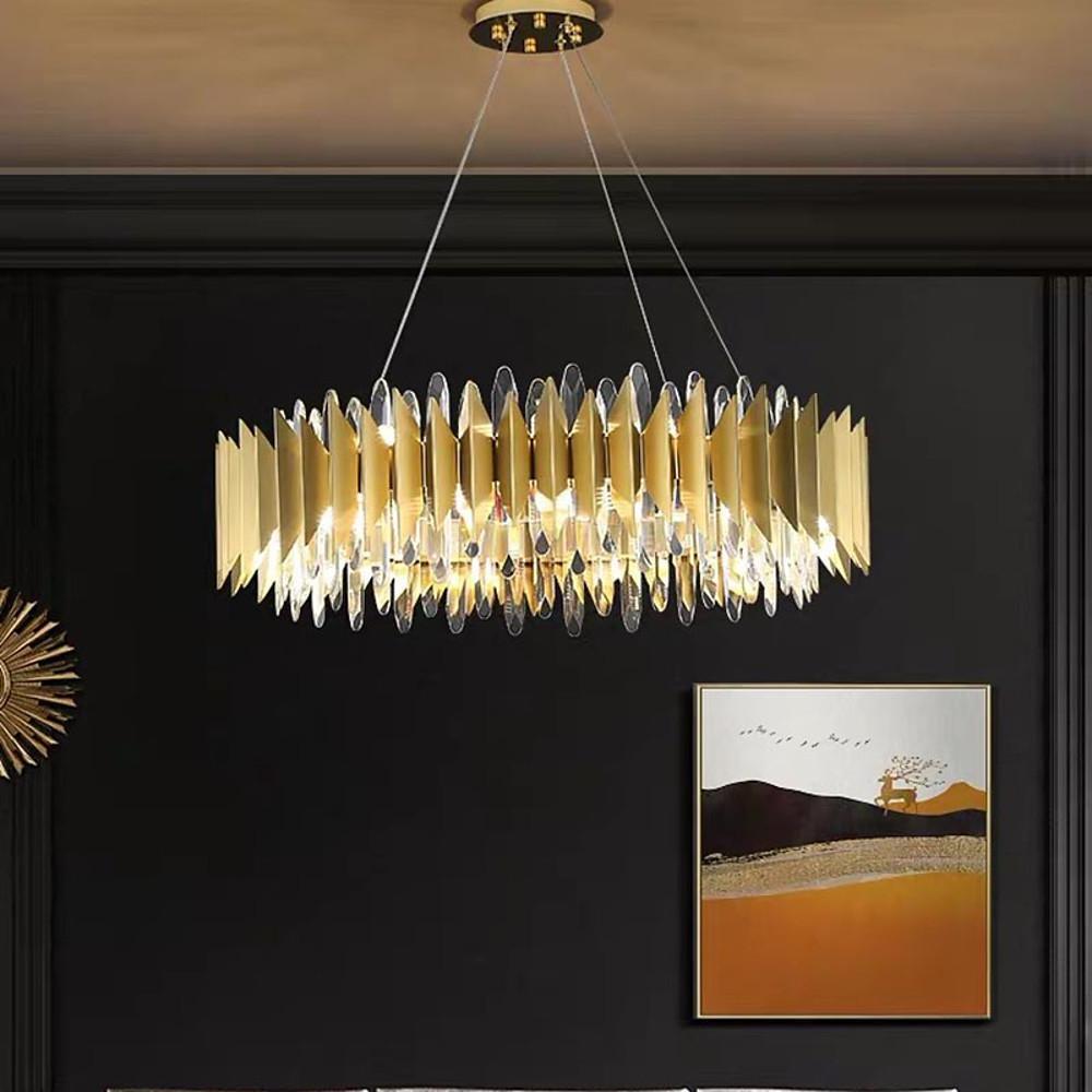 Contemporary Round Crystal Chandelier with Stainless Steel Single Ceiling Light