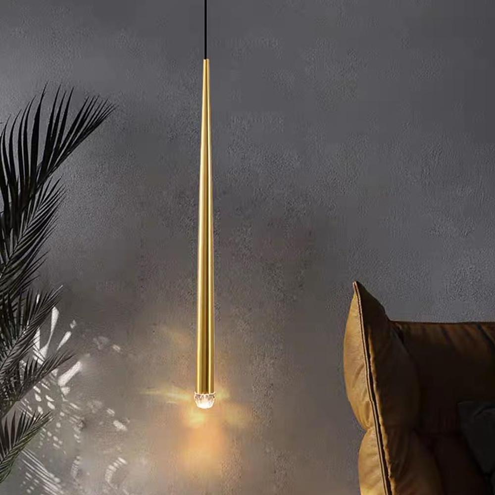 Elongated Cylinder Mini Pendant — Metal and Acrylic, LED 3000K, 1" Dia × 23", 59" Adjustable Cord