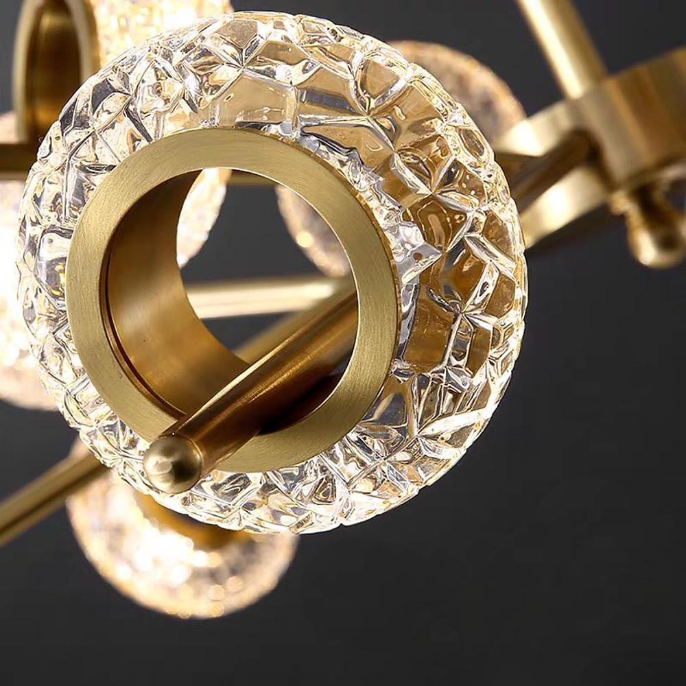 Sputnik Crystal Sphere Chandelier — Brass, Gold Electroplated, Integrated LED 3000K, 8 or 12-Light