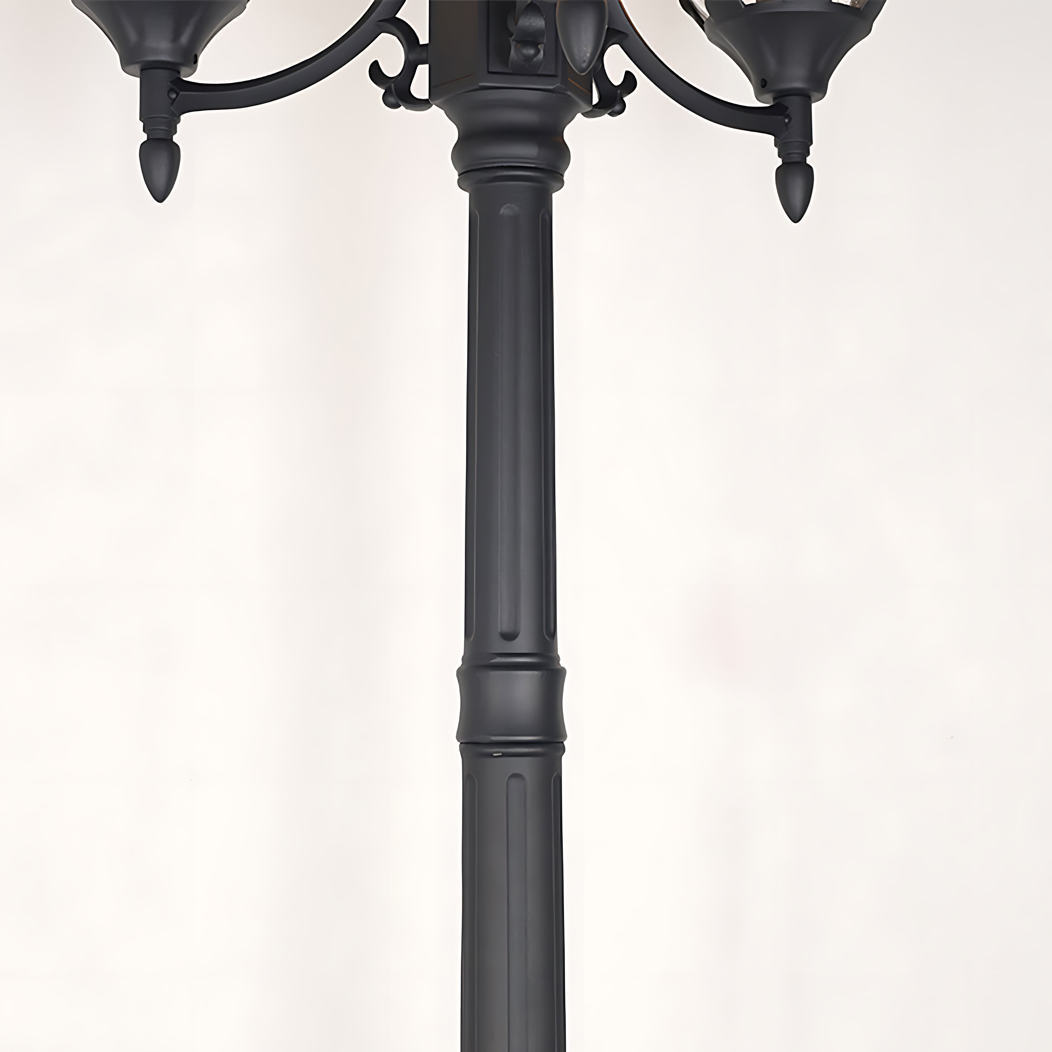 Three-Head Outdoor Post Light — Black Aluminum, 7W LED, IP54, 90.55" Height, E27, 3000K