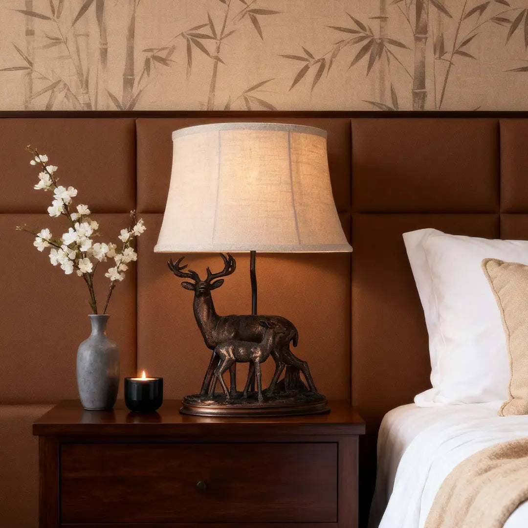 Decorative Table Lamp Featuring a Sculpted Mother Deer and Fawn Luxe