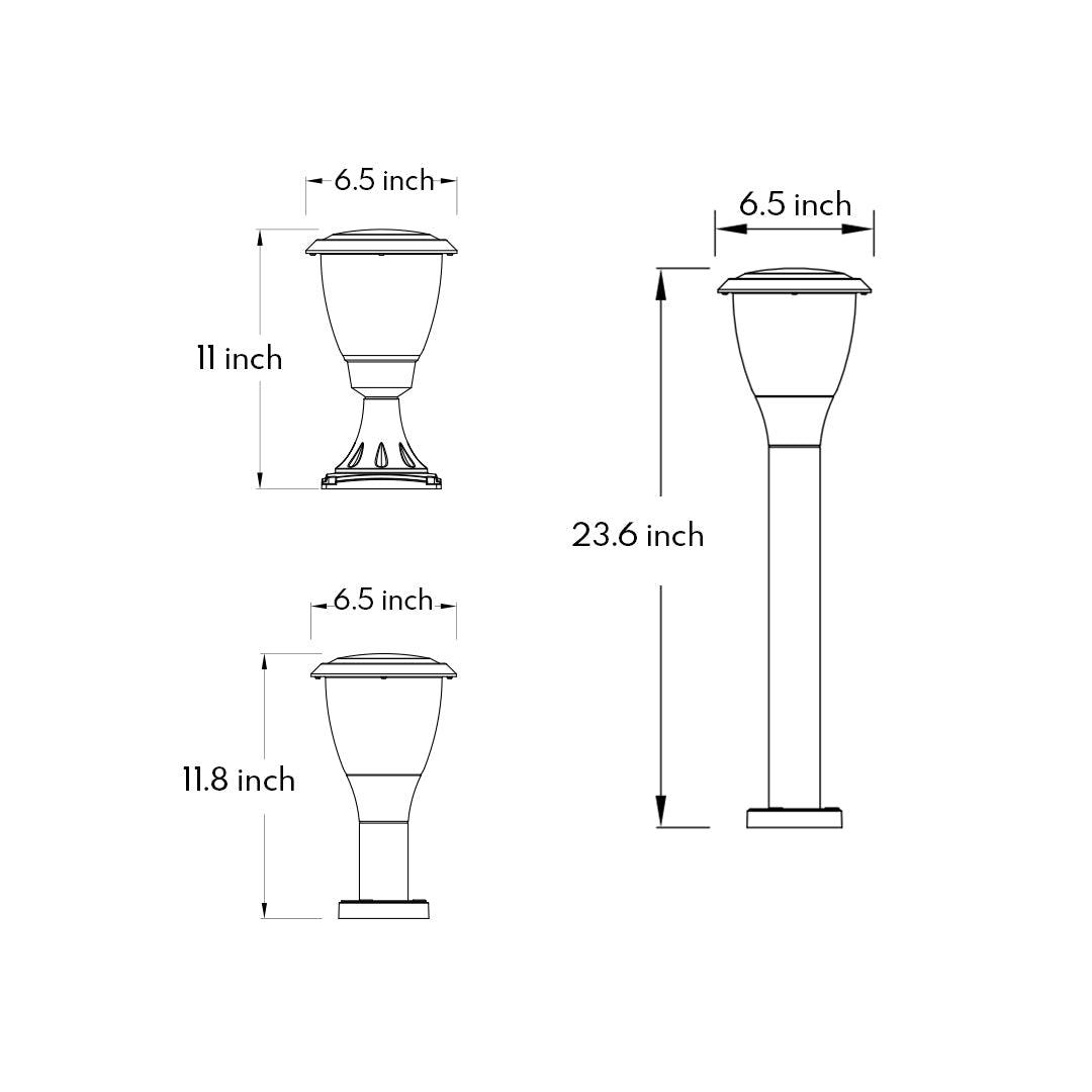 Modern Minimalist Bollard Path Light — Die-Cast Aluminum, 8W OSRAM LED, 3000K, IP65, Three Height Options (11", 11.8", 23.6")