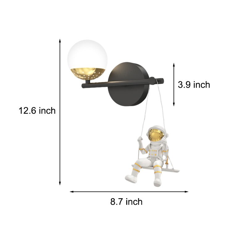 Astronaut Acrylic Ball Wall Sconce — Iron & Resin, LED, 3-Step Dimming (3000K/4500K/6000K), Hardwired