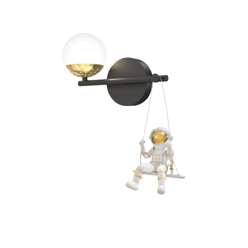 Astronaut Acrylic Ball Wall Sconce — Iron & Resin, LED, 3-Step Dimming (3000K/4500K/6000K), Hardwired