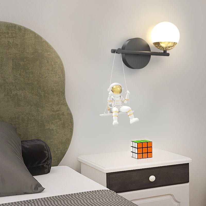 Astronaut Acrylic Ball Wall Sconce — Iron & Resin, LED, 3-Step Dimming (3000K/4500K/6000K), Hardwired