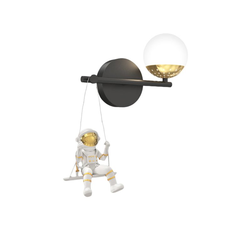Astronaut Acrylic Ball Wall Sconce — Iron & Resin, LED, 3-Step Dimming (3000K/4500K/6000K), Hardwired