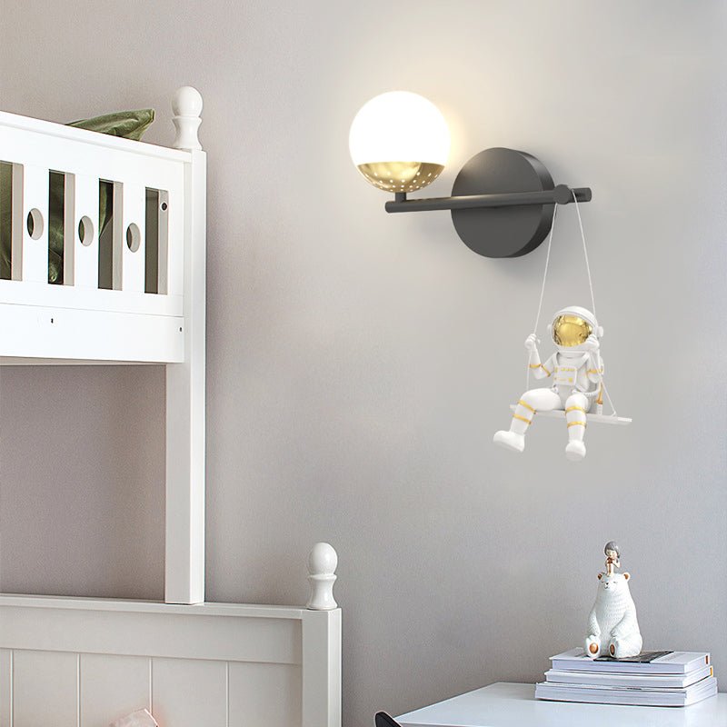 Astronaut Acrylic Ball Wall Sconce — Iron & Resin, LED, 3-Step Dimming (3000K/4500K/6000K), Hardwired