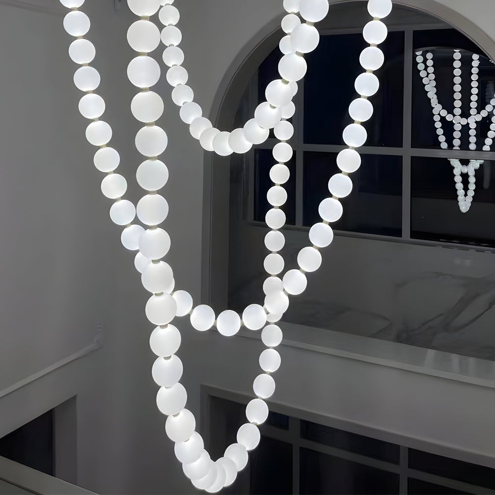 Italian Postmodern Pearl Necklace Chandelier — White Acrylic & Metal, LED, 47.2"–78.7", Warm or Neutral White