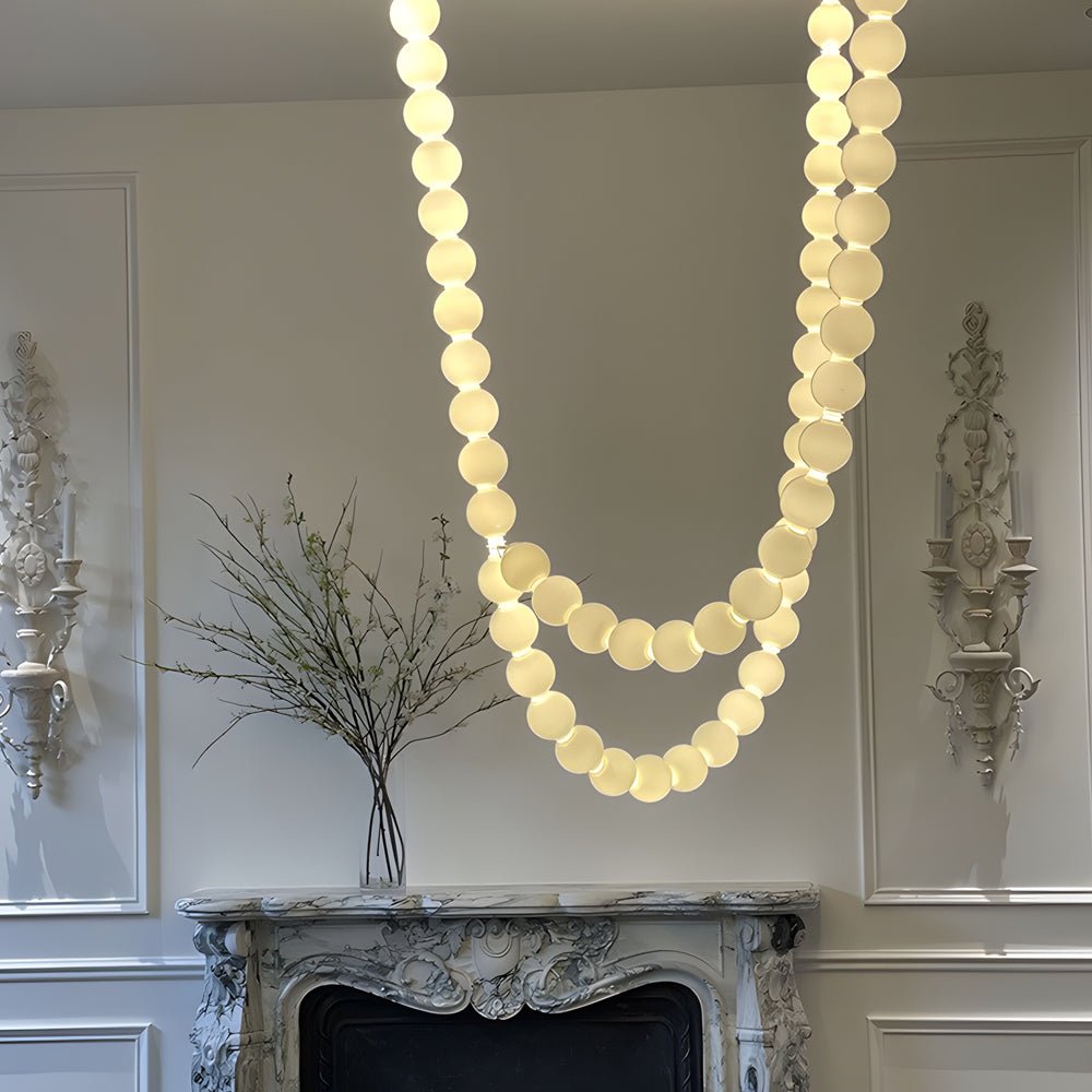 Italian Postmodern Pearl Necklace Chandelier — White Acrylic & Metal, LED, 47.2"–78.7", Warm or Neutral White