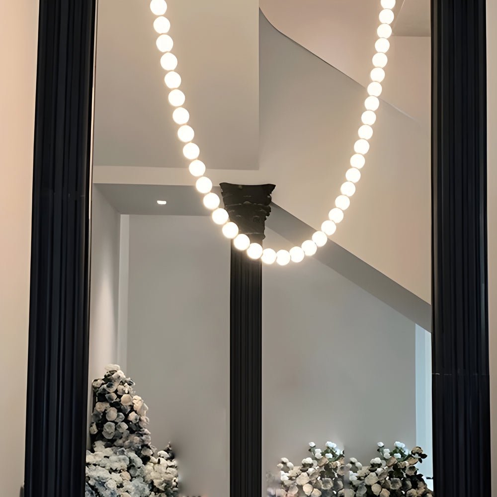 Italian Postmodern Pearl Necklace Chandelier — White Acrylic & Metal, LED, 47.2"–78.7", Warm or Neutral White
