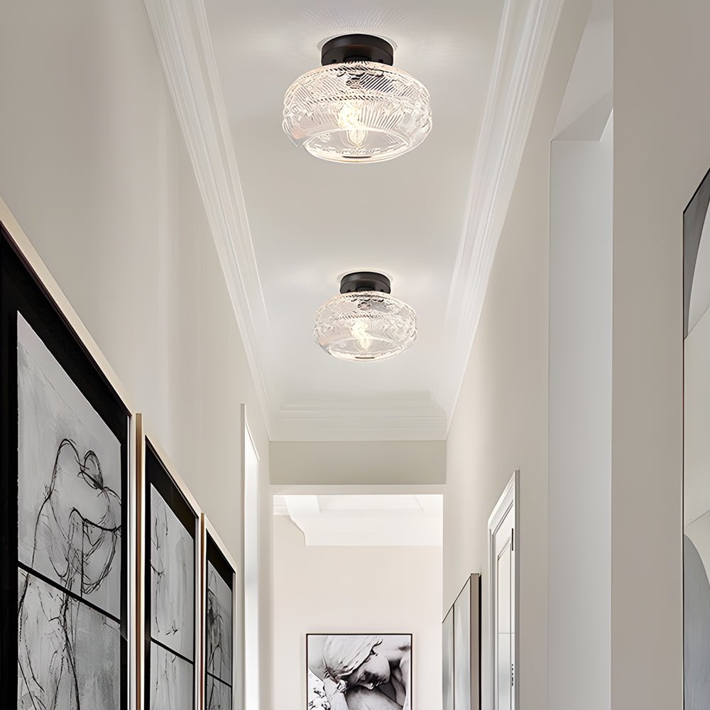 Lantern Flush-Mount Ceiling Light — Iron and Acrylic, E26, 9.4" Diameter, Modern