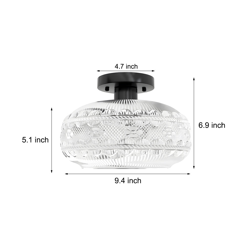Lantern Flush-Mount Ceiling Light — Iron and Acrylic, E26, 9.4" Diameter, Modern