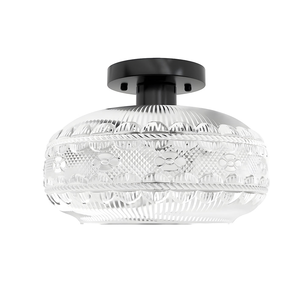 Lantern Flush-Mount Ceiling Light — Iron and Acrylic, E26, 9.4" Diameter, Modern