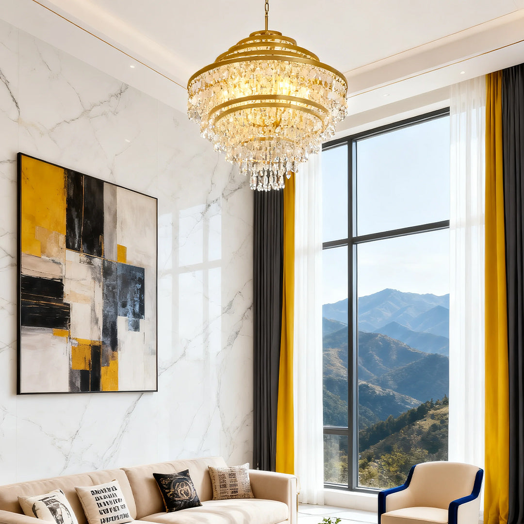 Gyro Seashell Chandelier — Gold Electroplated Metal, E12, Adjustable 1.8m Cord, 29.9" Diameter