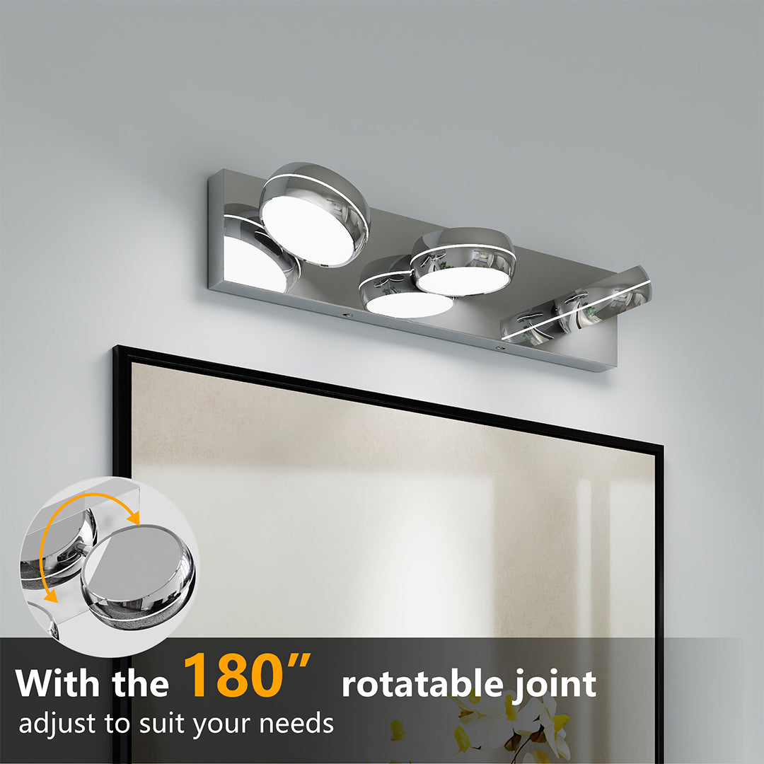 Minimalist Chrome Bathroom Vanity Light — Aluminum, LED 6000K, 3 to 6-Light Configurations