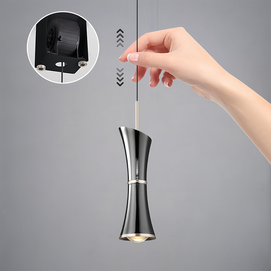 Hourglass Mini Pendant — Pearl Black Aluminum, Acrylic K9 Crystal Lens, 7W, Three-Color Dimming, 1-Light