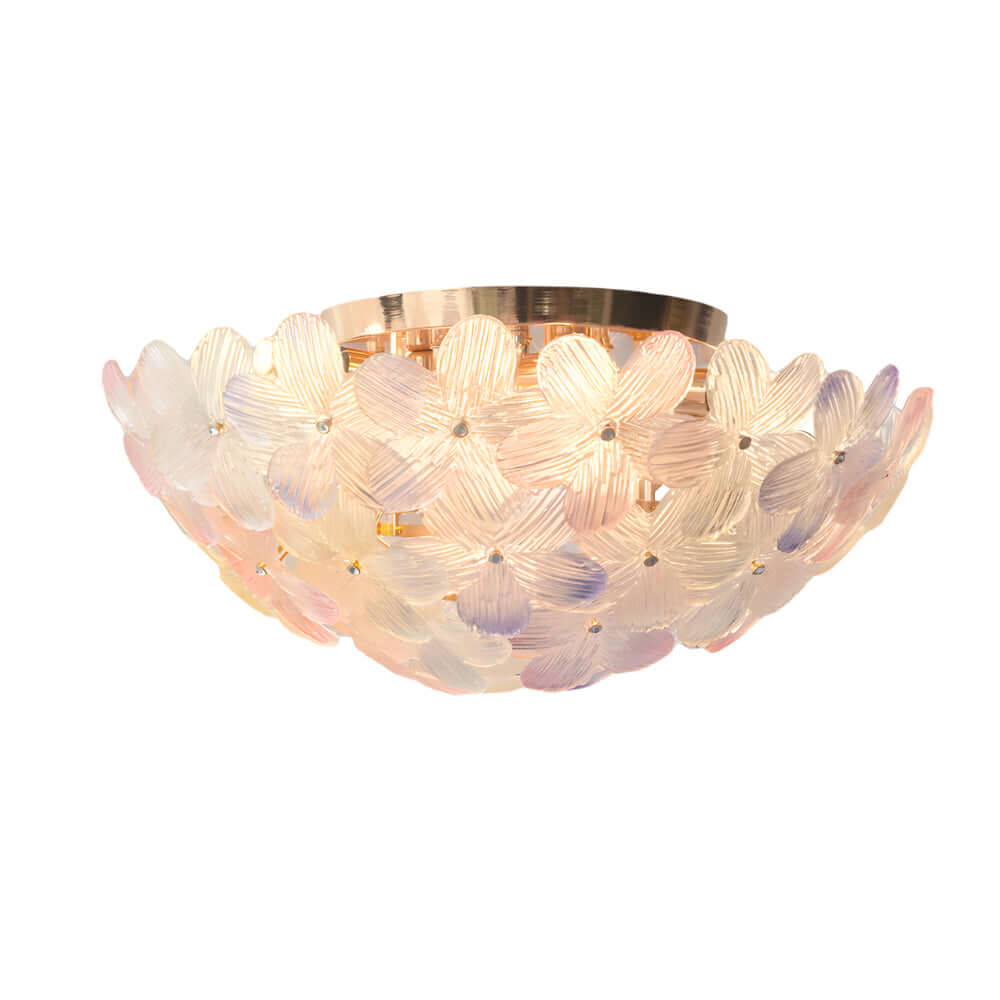 French Petal Glass Semi Flush-Mount — Iron Body, E14, 6-Light or 9-Light, Pink / Blue / Mint Green