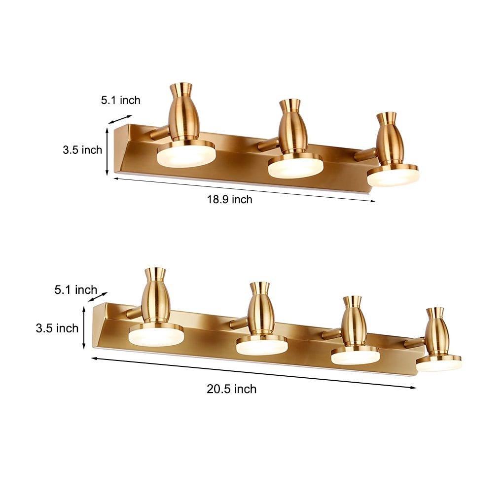 Gold LED Bathroom Vanity Light — Polished Gold, 180° Rotatable Heads, 3-Light / 4-Light