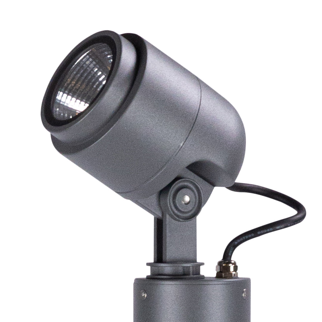 Minimalist LED Garden Spotlight — Die-Cast Aluminum, Sand Gray, OSRAM 6W or CREE 12W, 3000K, IP65, 39" Hardwired Ground Mount