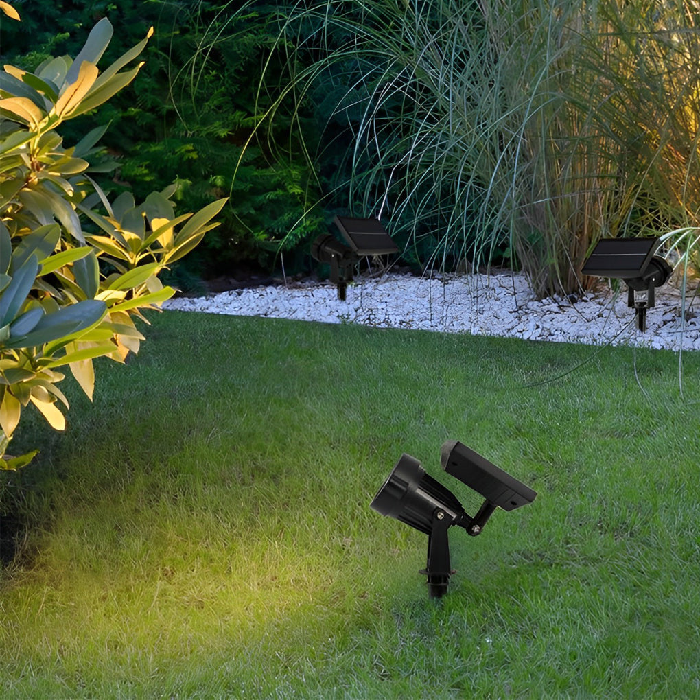 Adjustable RGB Solar Ground Spike Spotlight — Aluminum, 5W LED, IP65 Weatherproof, Warm White / RGB