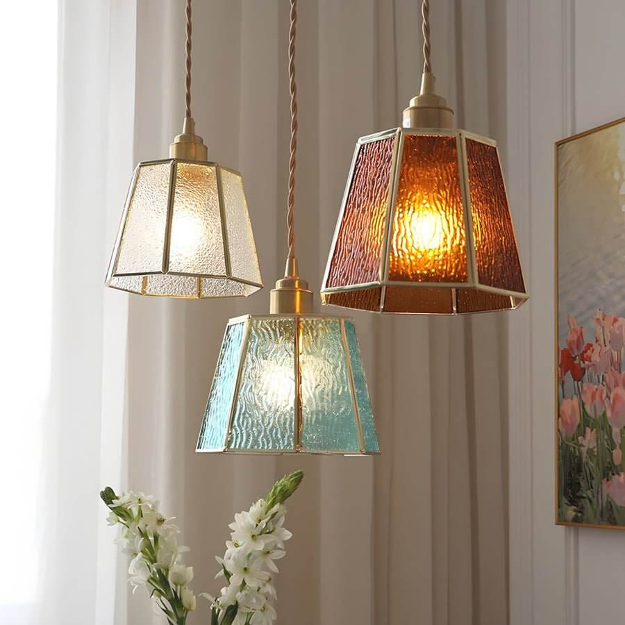 adjustable height elegant 4w led pendant light with brass and glass polygonal design