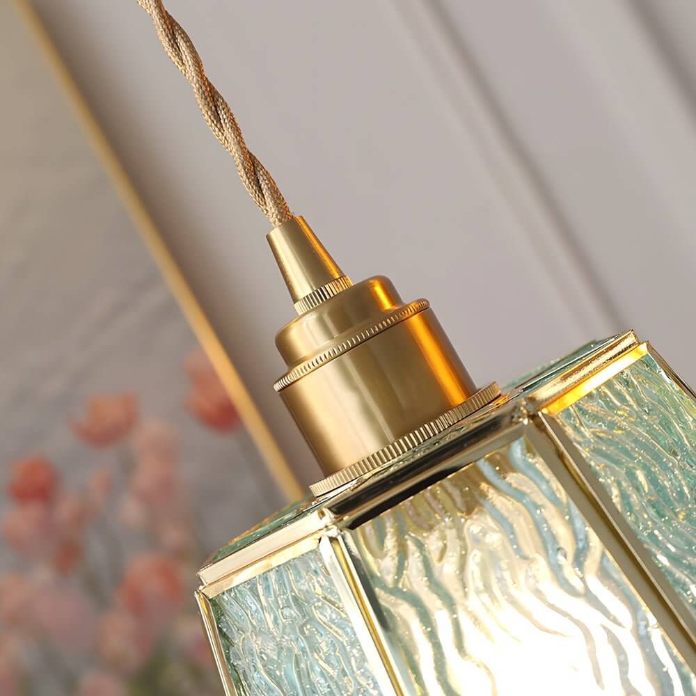 adjustable height elegant 4w led pendant light with brass and glass polygonal design