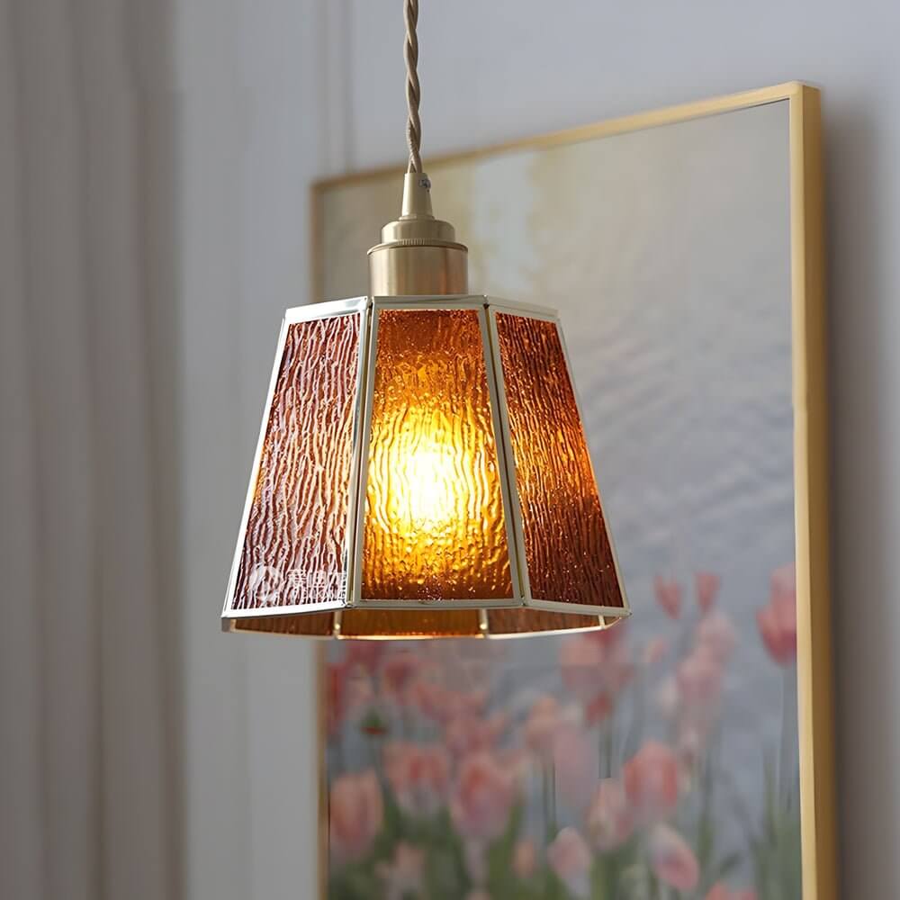 adjustable height elegant 4w led pendant light with brass and glass polygonal design