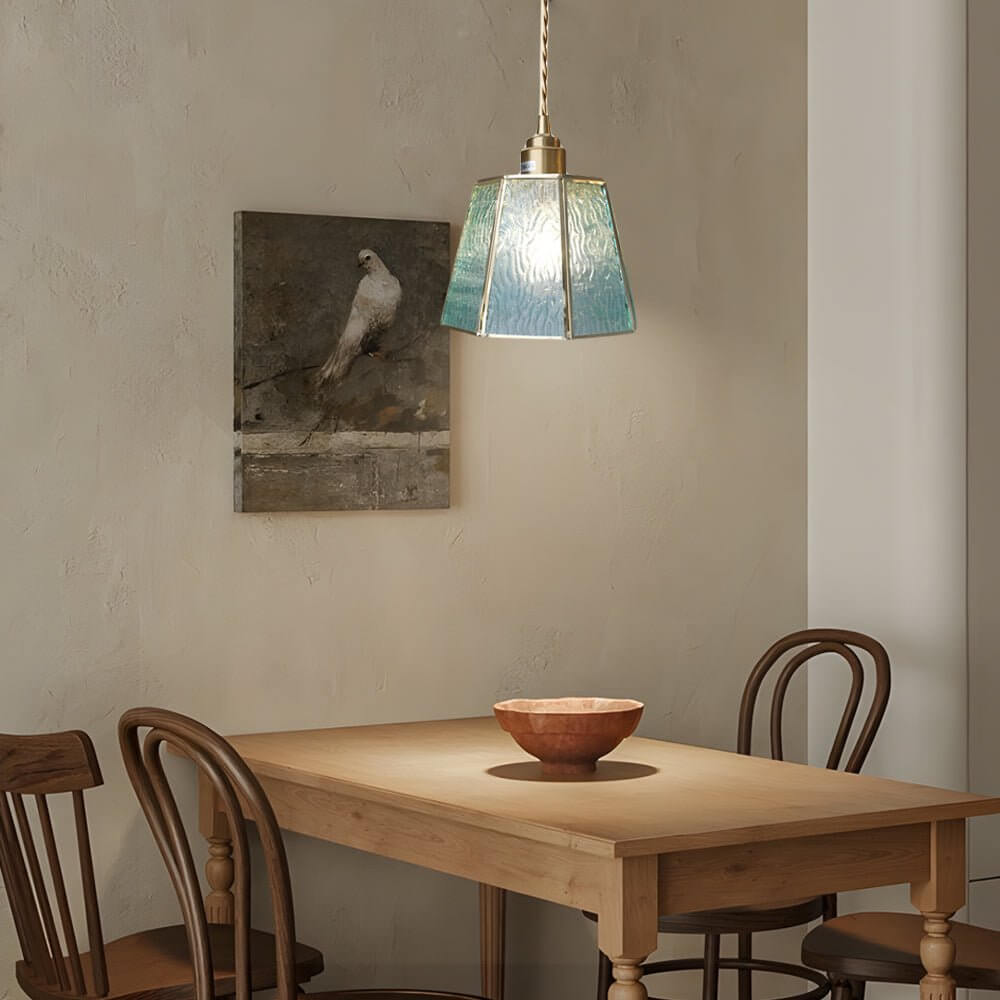 adjustable height elegant 4w led pendant light with brass and glass polygonal design