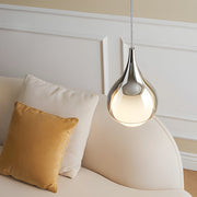 adjustable height modern teardrop glass pendant light with a single droplet