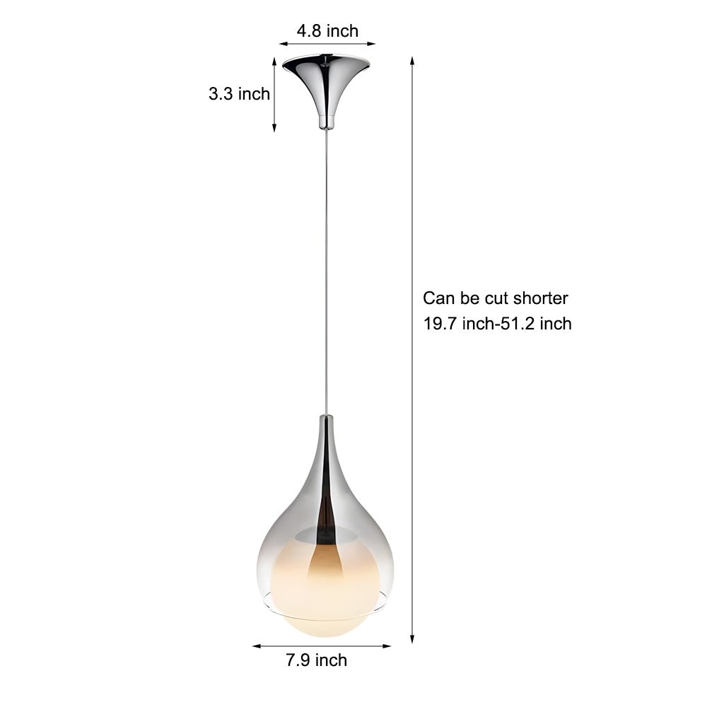 adjustable height modern teardrop glass pendant light with a single droplet