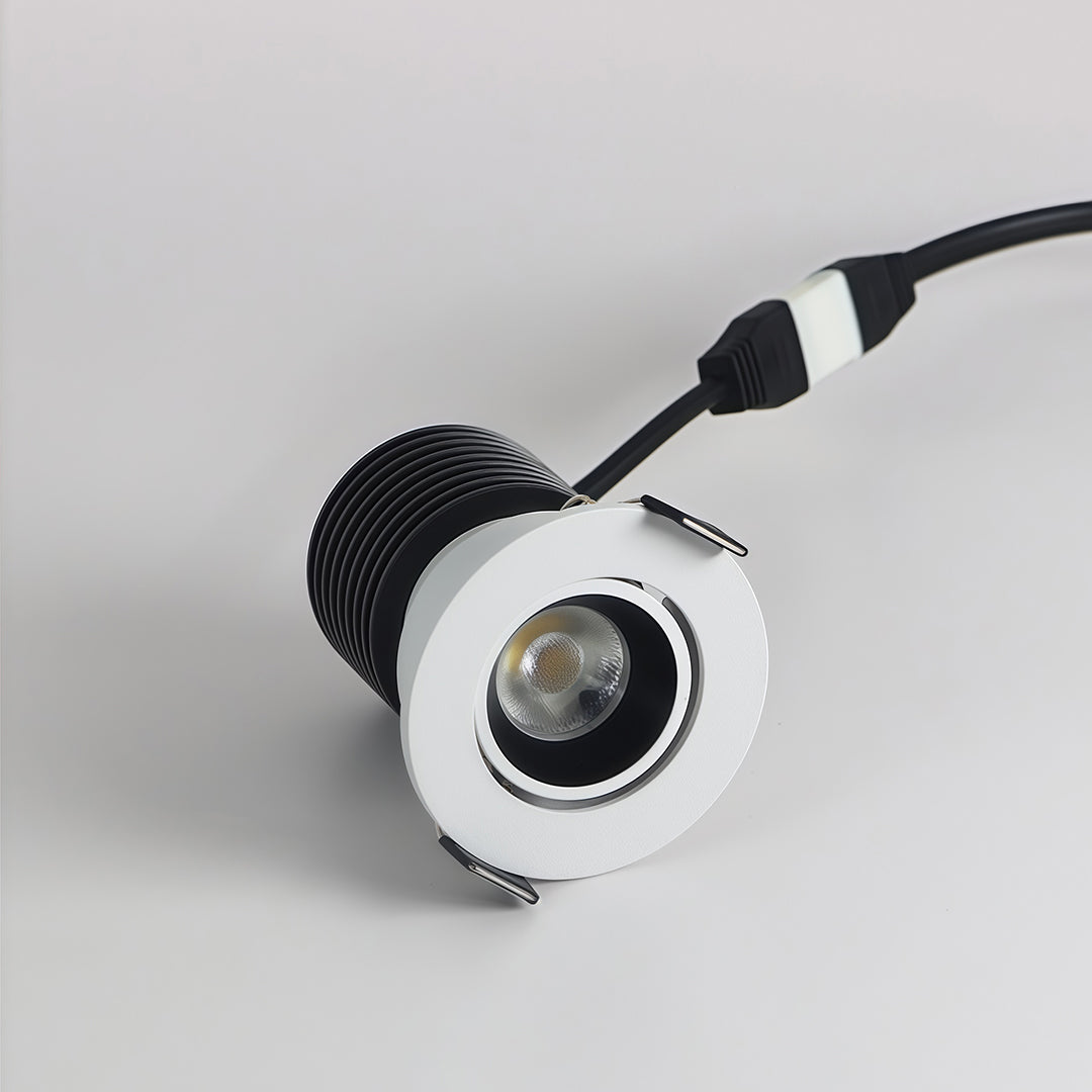 Deep-Bowl Recessed Spotlight — Aluminum, 8W LED, 15° Beam, 30° Adjustable, 3000K, Black / White