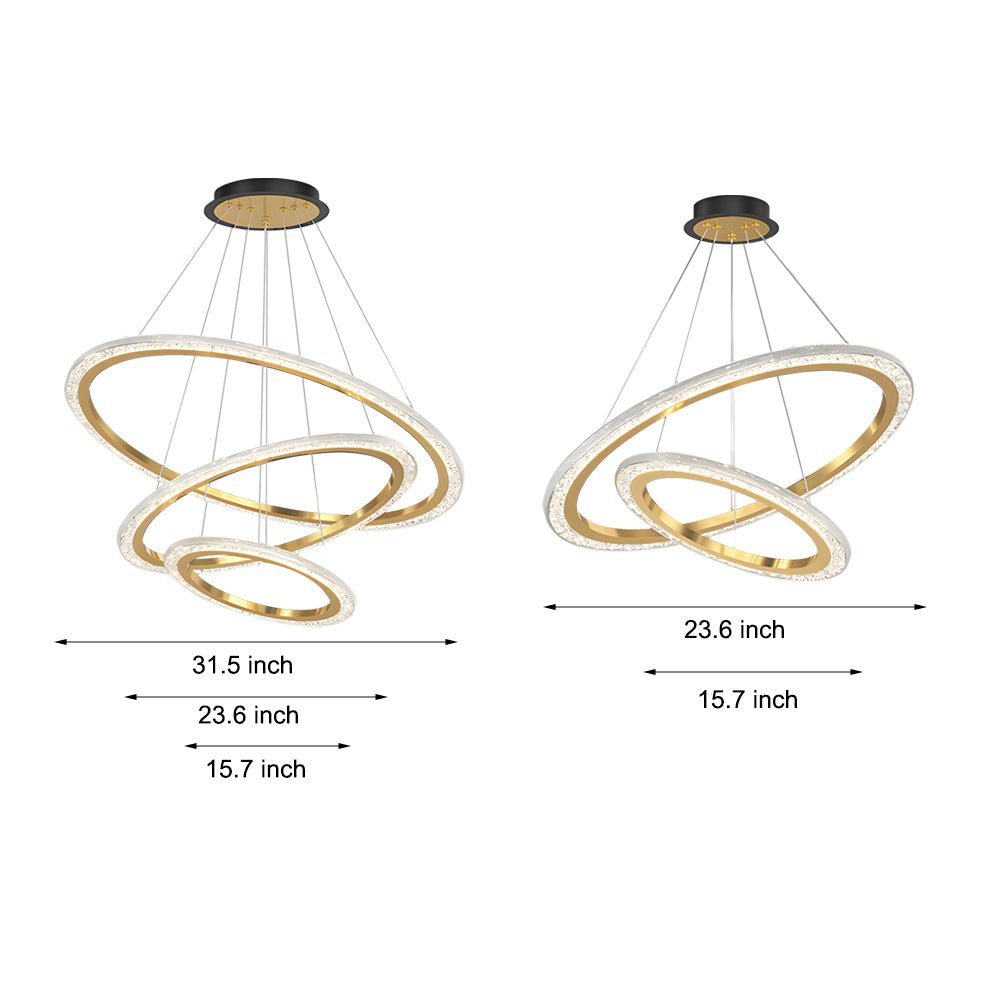 adjustable luxury 3 step dimming modern chandelier with 23 rings hanging lights