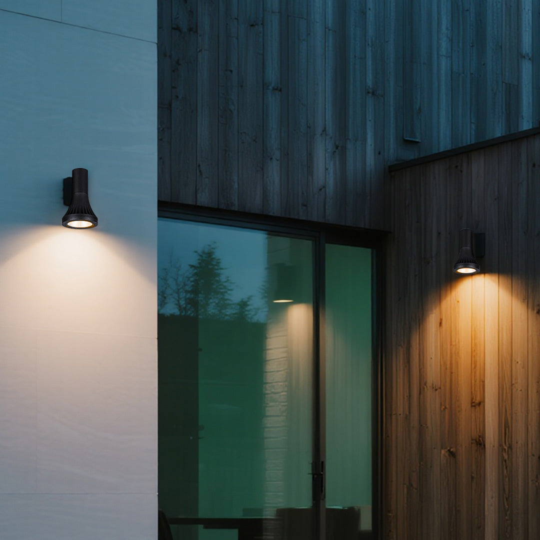 Minimalist Up/Down Outdoor Wall Sconce — Die-Cast Aluminum, Black, 6W/8W LED, IP65, Single or Double-Head