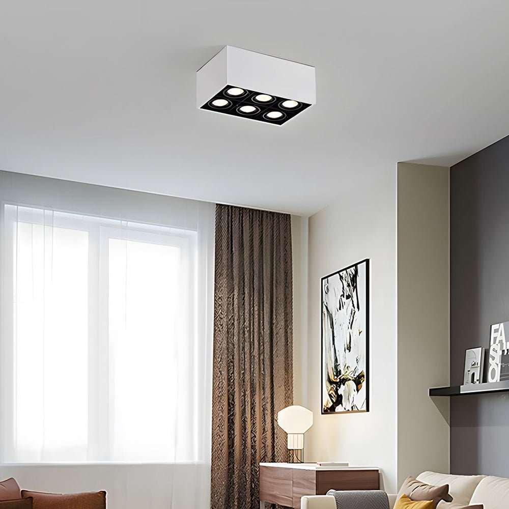adjustable rectangle 6 head flush mount ceiling spotlight
