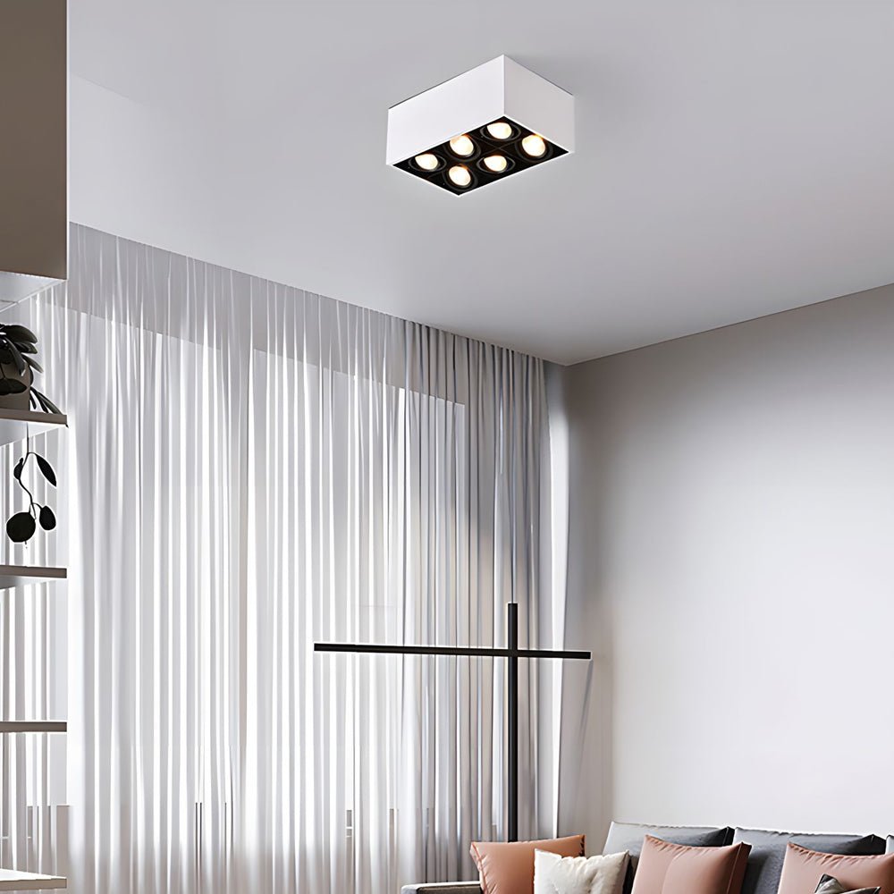 adjustable rectangle 6 head flush mount ceiling spotlight