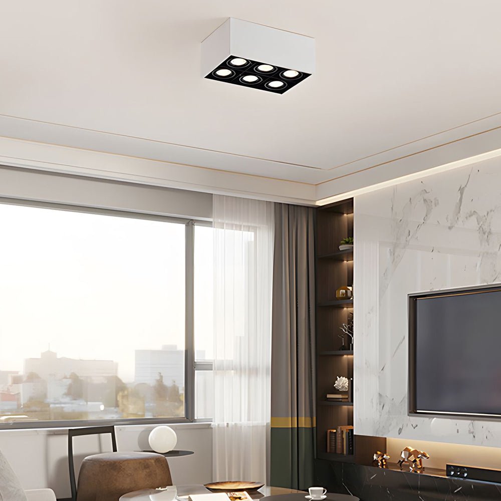 adjustable rectangle 6 head flush mount ceiling spotlight