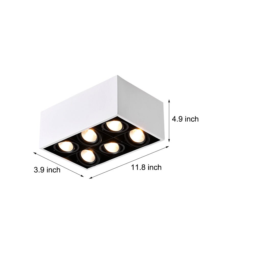 adjustable rectangle 6 head flush mount ceiling spotlight