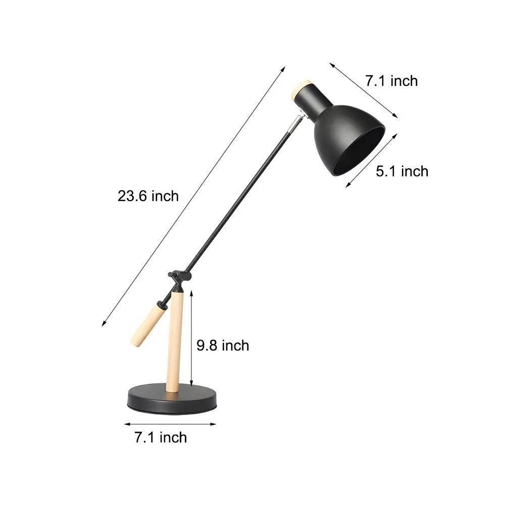 Modern Adjustable Rotatable Reading Desk Lamp in Wood and Metal Luxe