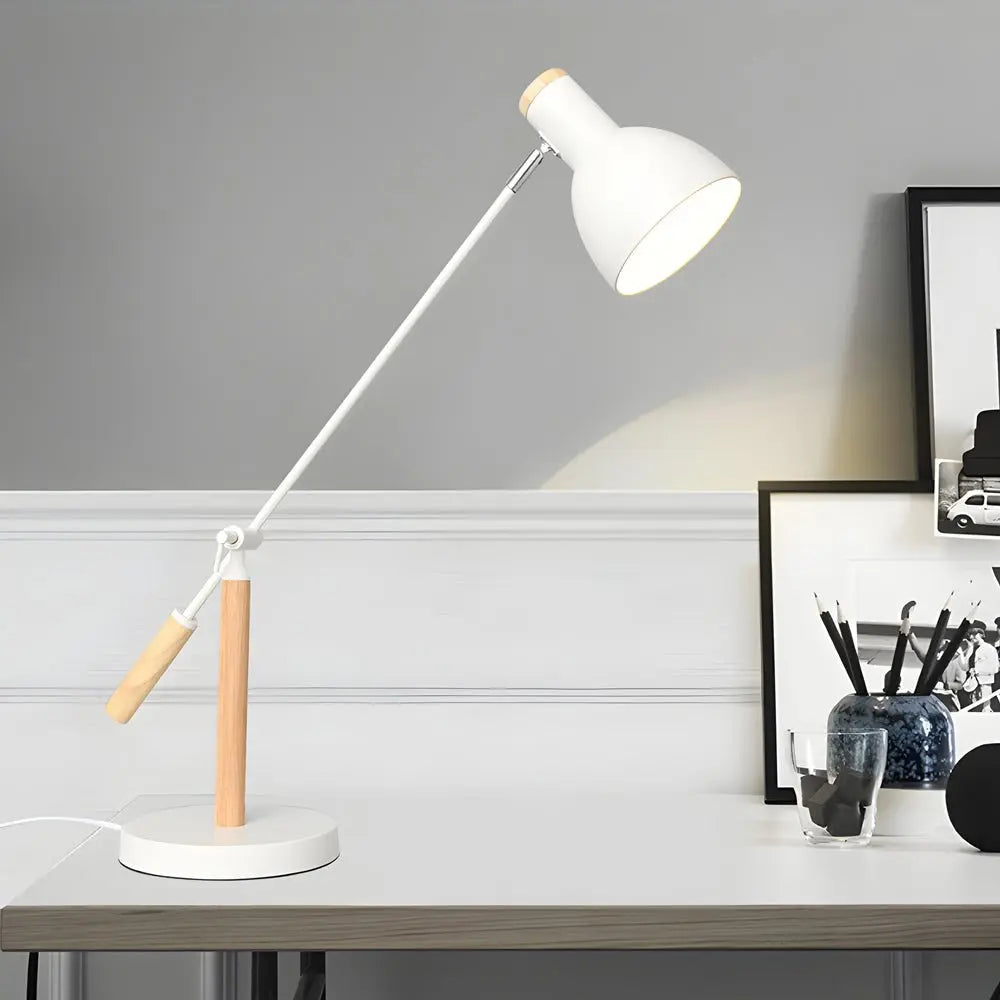 Modern Adjustable Rotatable Reading Desk Lamp in Wood and Metal Luxe