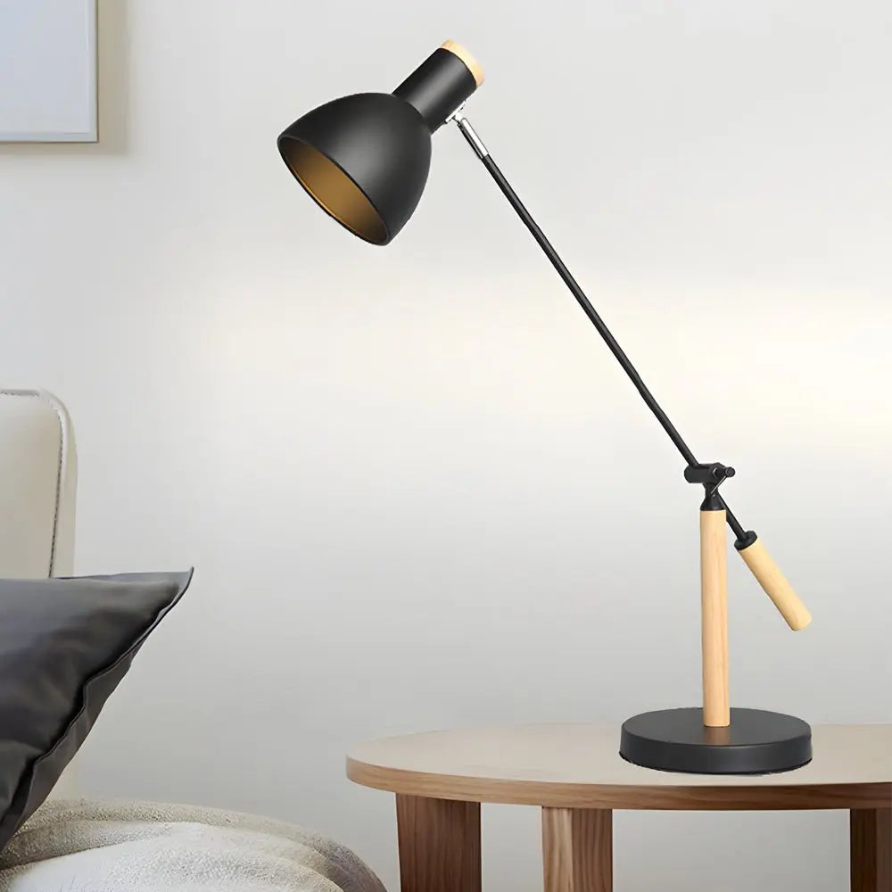 Modern Adjustable Rotatable Reading Desk Lamp in Wood and Metal Luxe