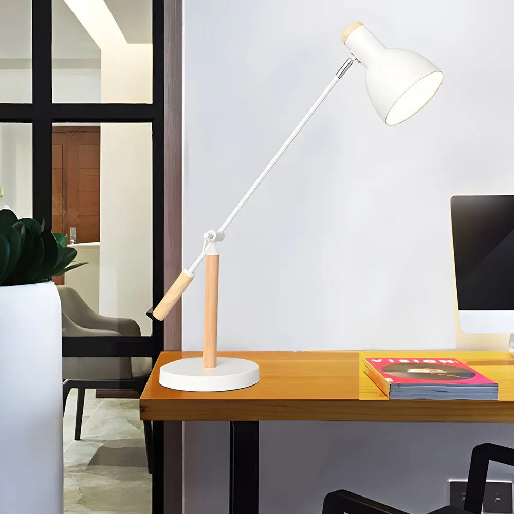Modern Adjustable Rotatable Reading Desk Lamp in Wood and Metal Luxe
