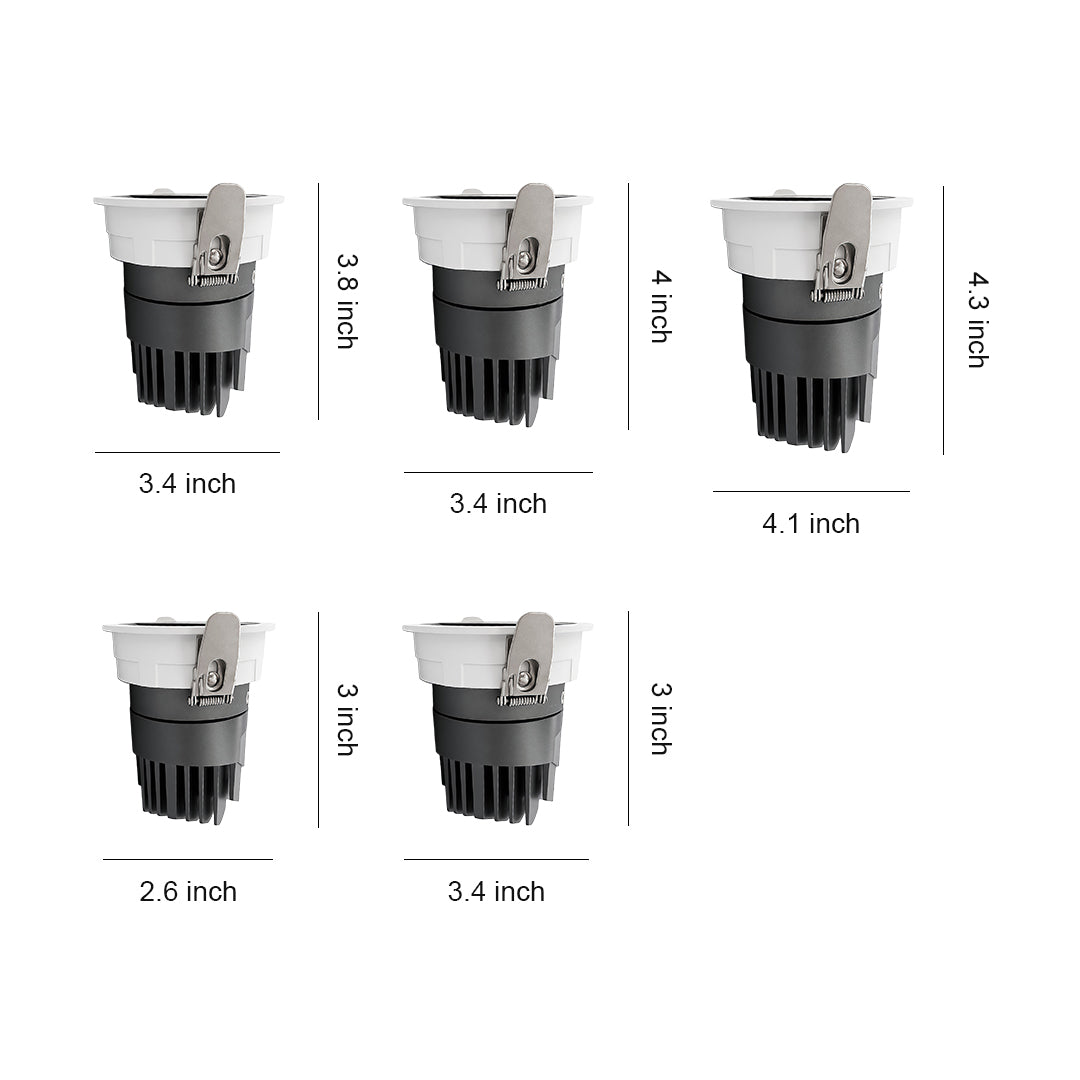 Adjustable Anti-Glare Recessed Spotlight — Aluminum & Acrylic, LED, 7W–20W, 3000K / 4000K / 6000K, 30° Adjustable, Ra90