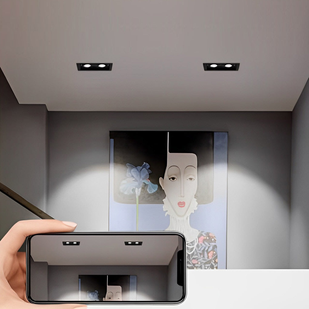 Rectangular Twin-Head Recessed Spotlight — Aluminum, 24W LED, 45° Adjustable, 3-Step Color Dimming