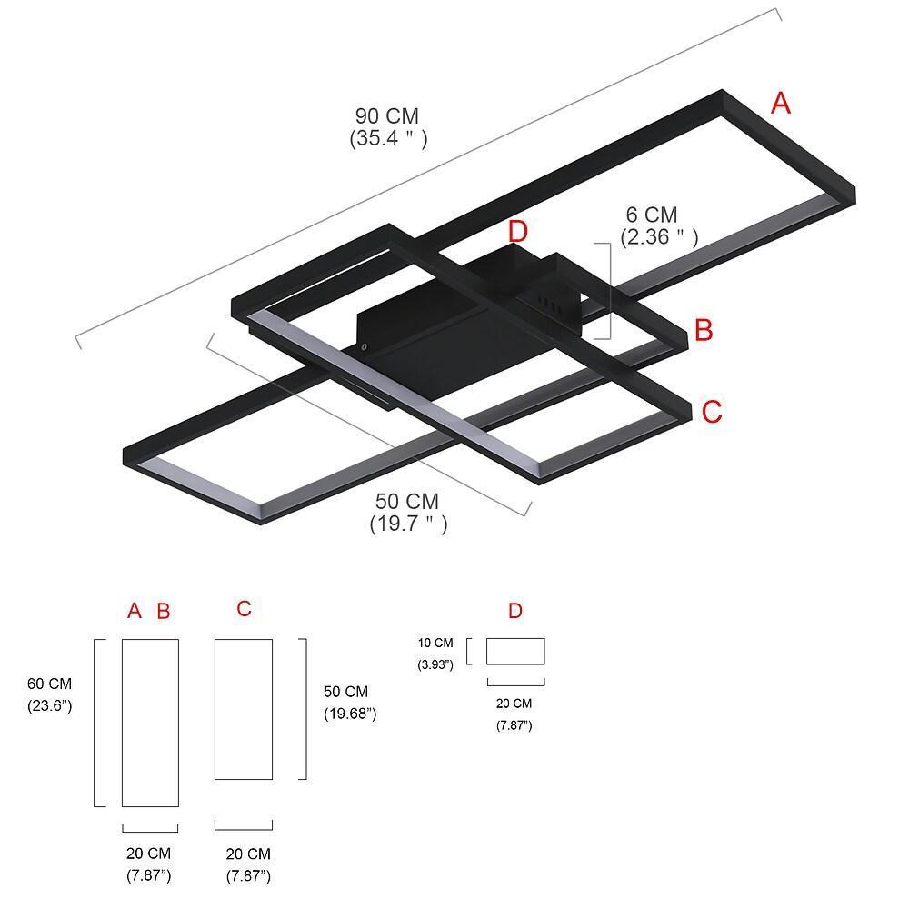 Large Multi-Rectangle Flush-Mount Ceiling Light — 3-Tier Integrated LED, Black, Gold or White