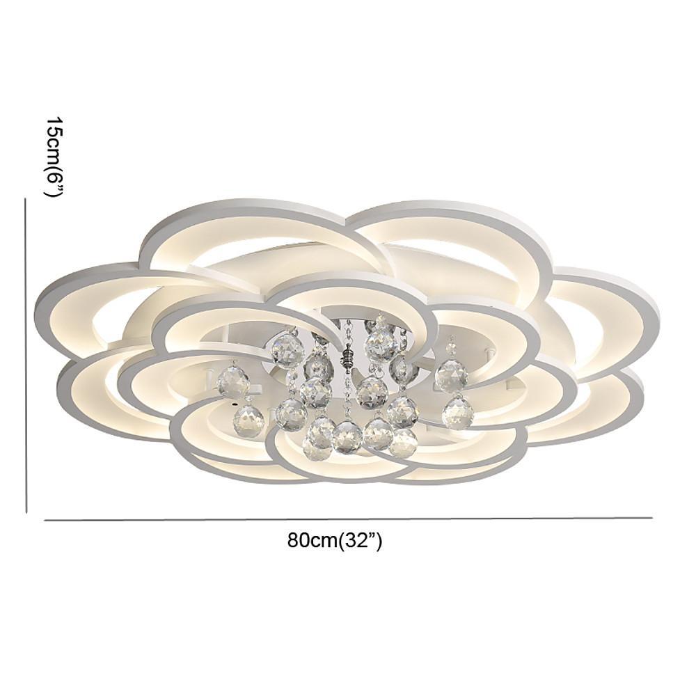 Floral Crystal Teardrop Flush-Mount Ceiling Light — Acrylic, 1-Light, 31" Diameter, Dimmable 3000K–6000K with Remote
